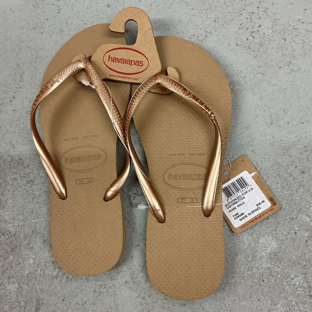 NWT Havaianas Slim Gold Metallic Flip Flops 7/8